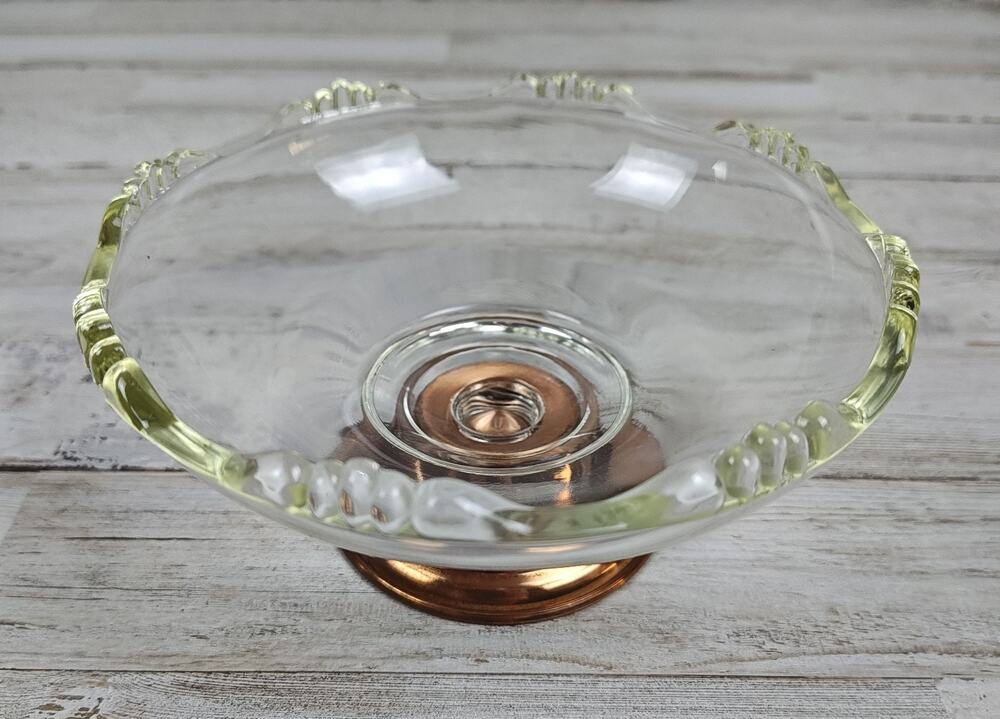 1970’s Vintage Princess House Glass Candy/Nut Dish Bowl(Copper Base) 6" Diameter